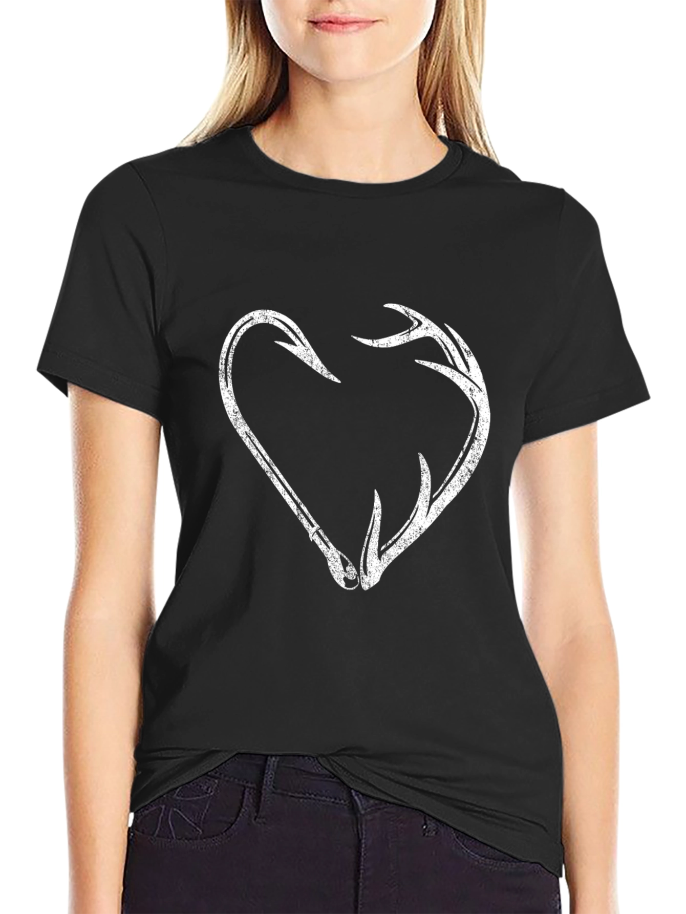 Fishing Hook and Antler Heart Graphic T-Shirt
