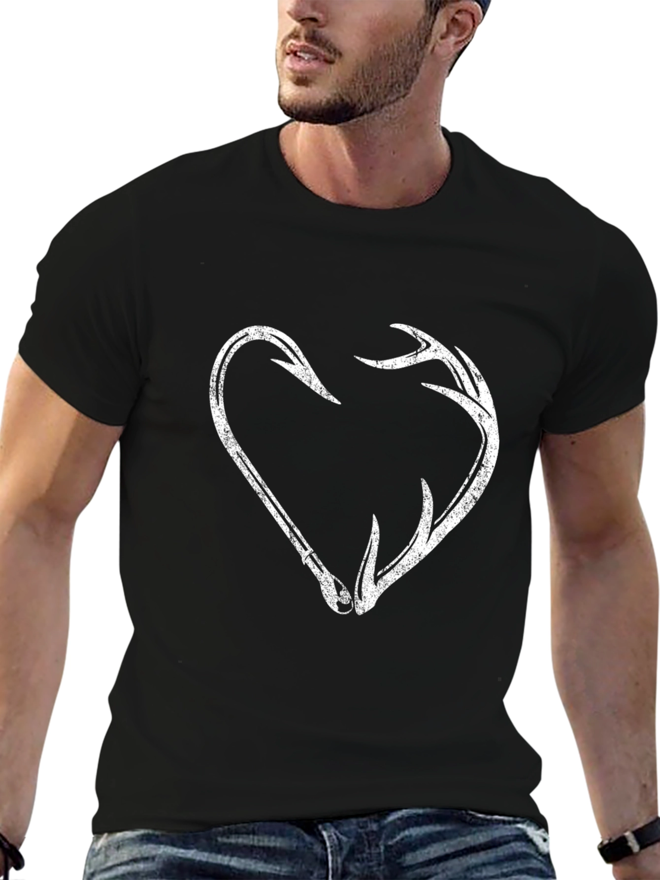 Fishing Hook and Antler Heart Graphic T-Shirt