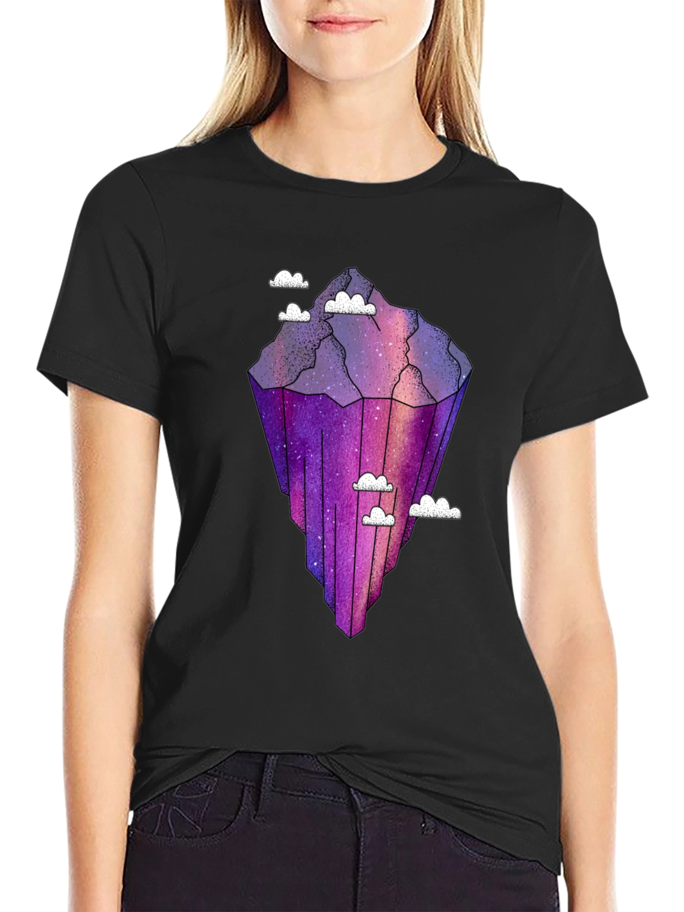 Cosmic Mountain Graphic Tee - Trendy Black T-Shirt