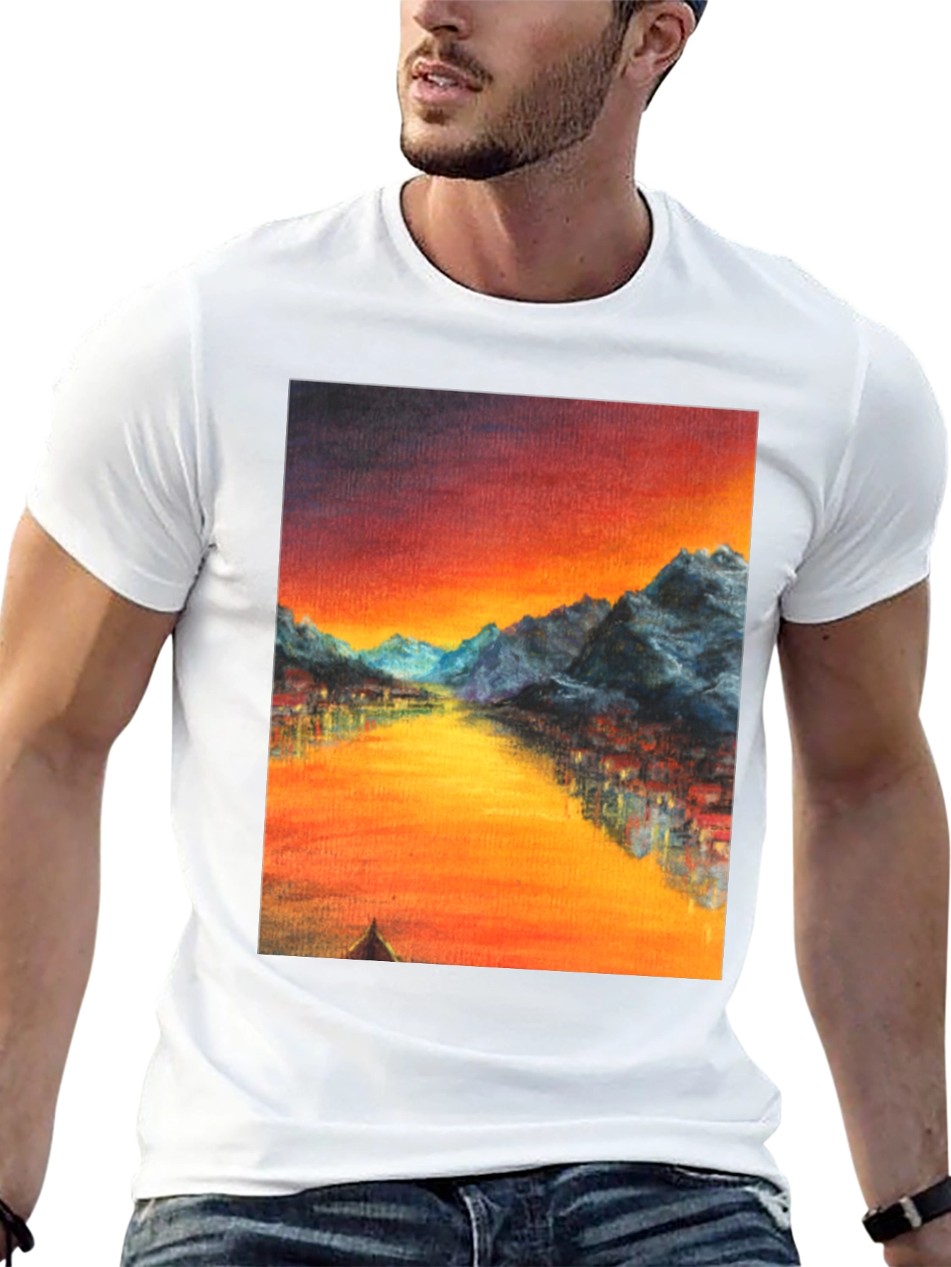 Sunset Mountain River Graphic Tee - Black