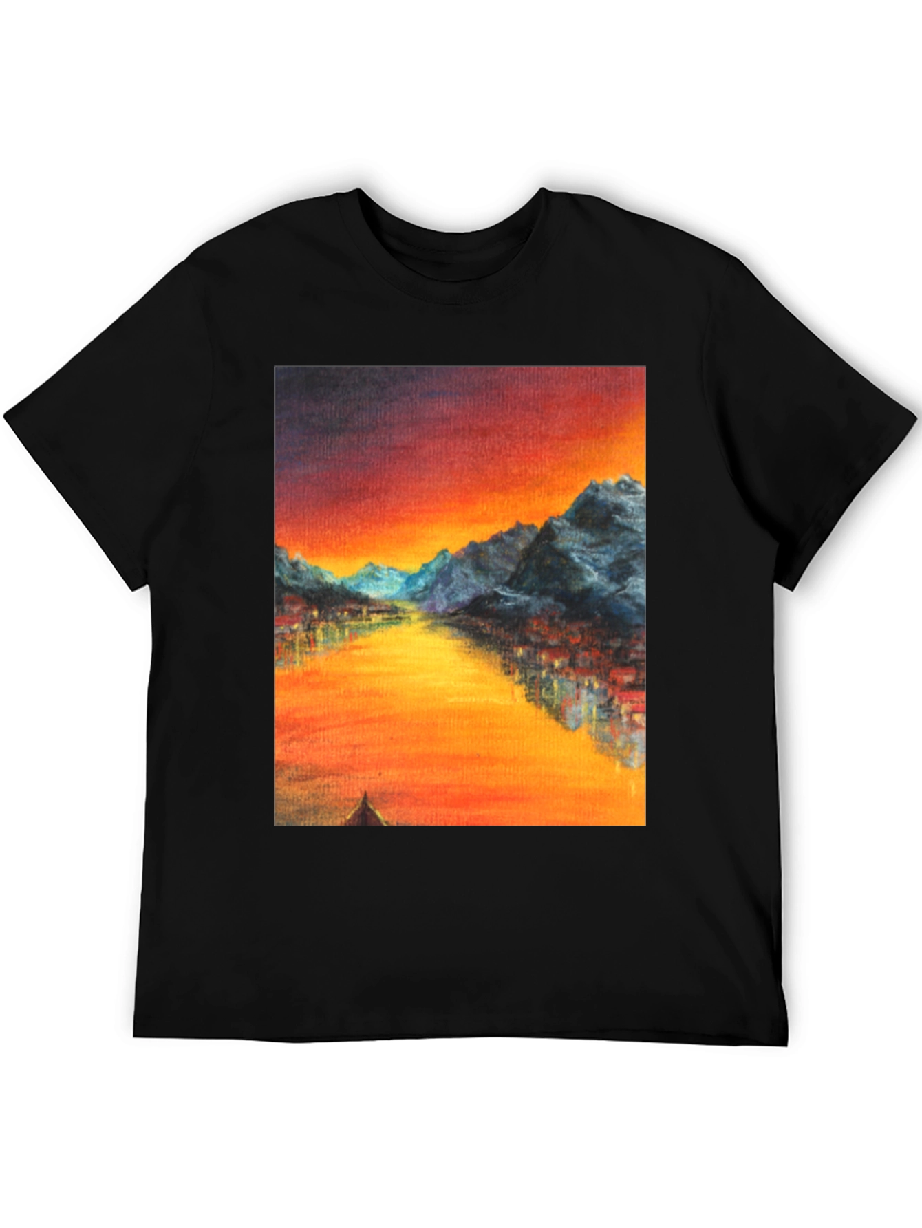 Sunset Mountain River Graphic Tee - Black