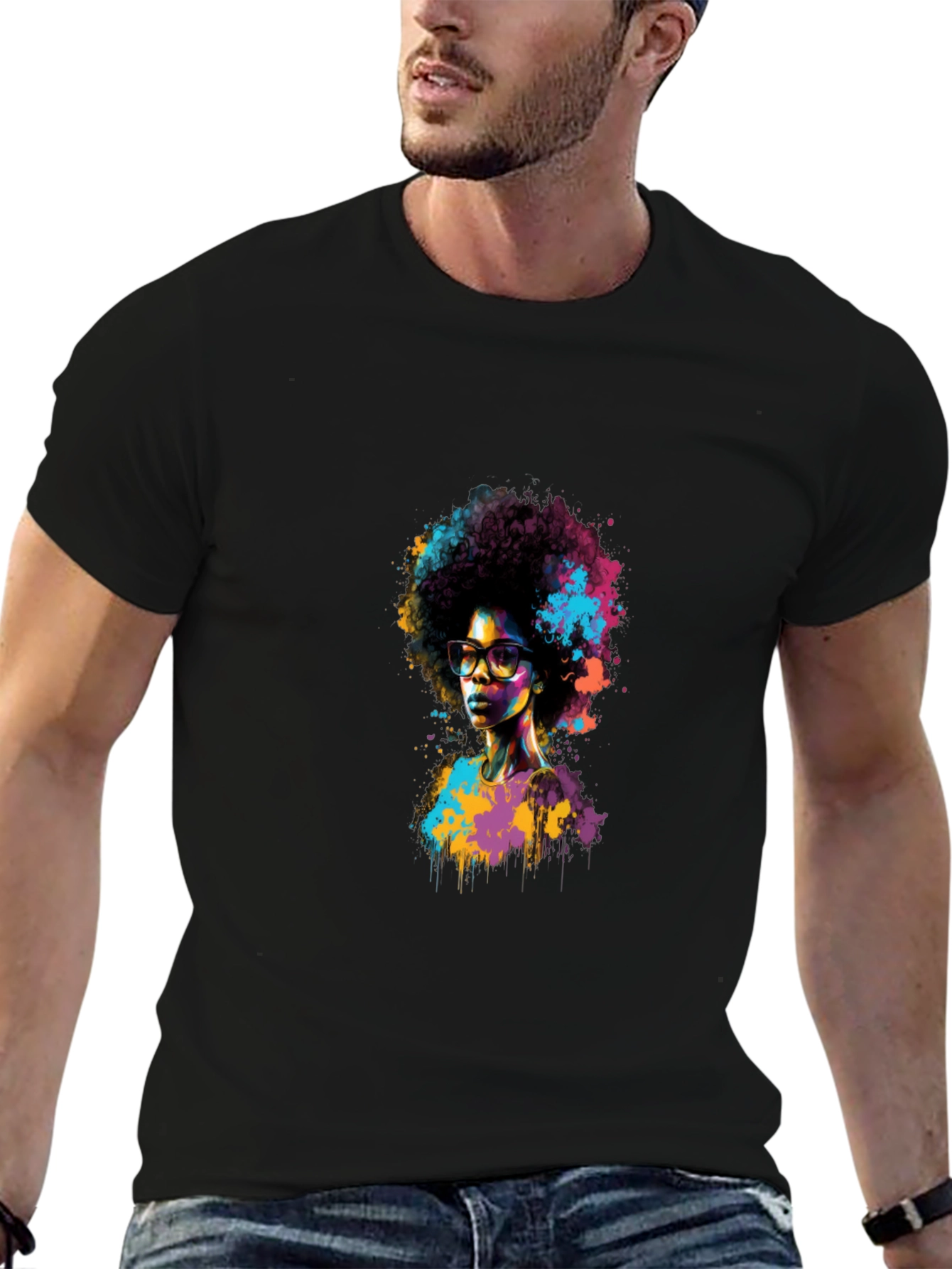 Afro Art Graphic Tee - Stylish Black T-Shirt