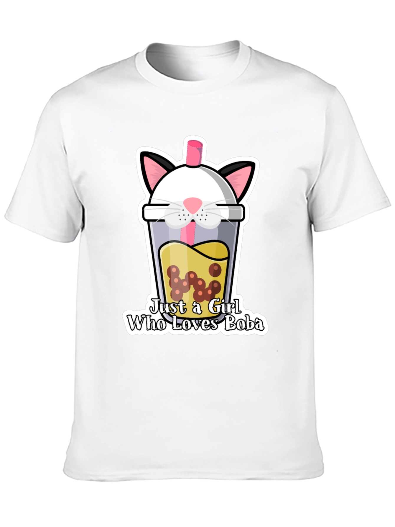 Cute Boba Cat Graphic Tee - Black Unisex T-Shirt