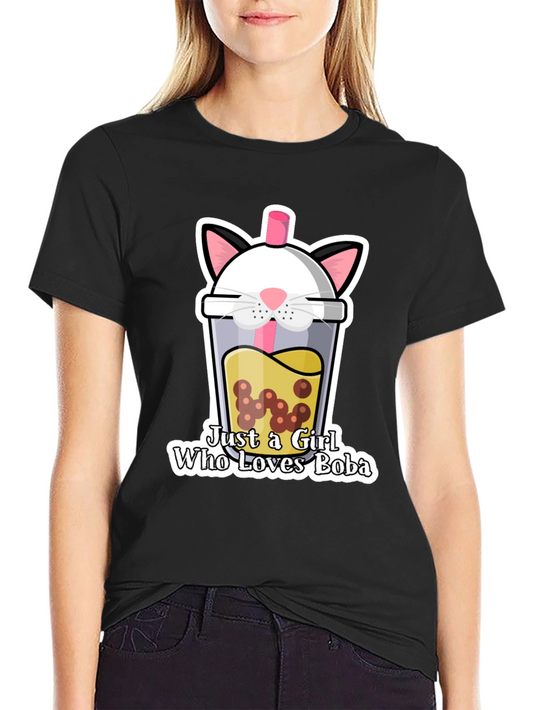 Cute Boba Cat Graphic Tee - Black Unisex T-Shirt
