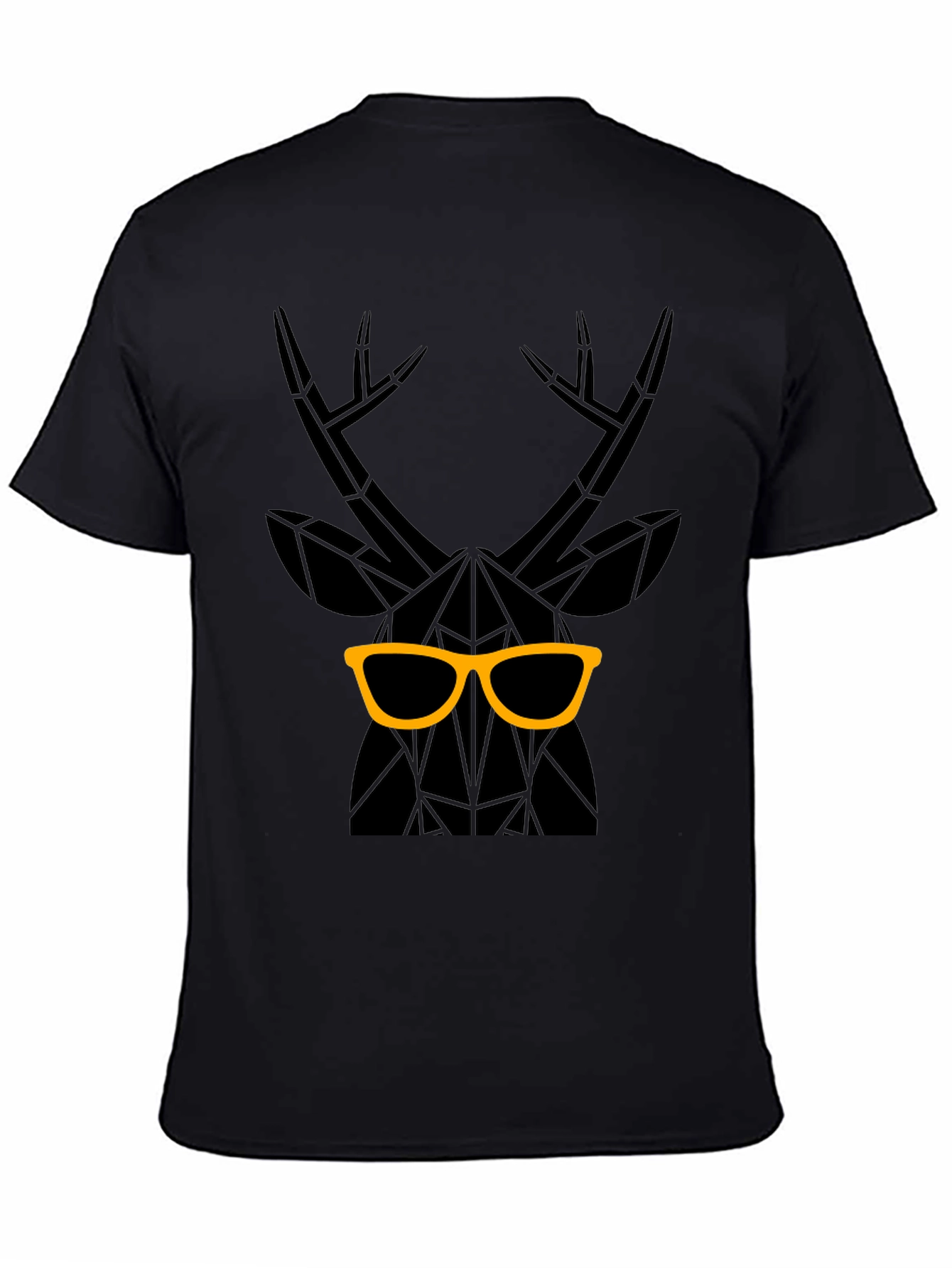 Geometric Deer with Glasses Graphic Tee - Black
