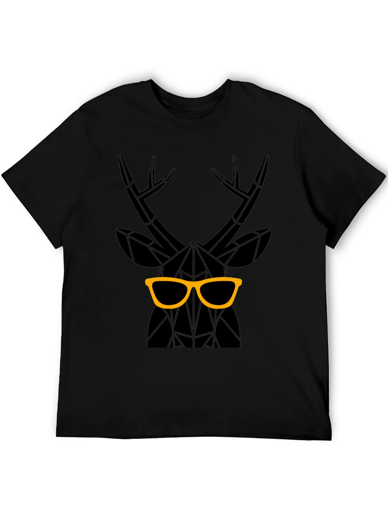 Geometric Deer with Glasses Graphic Tee - Black