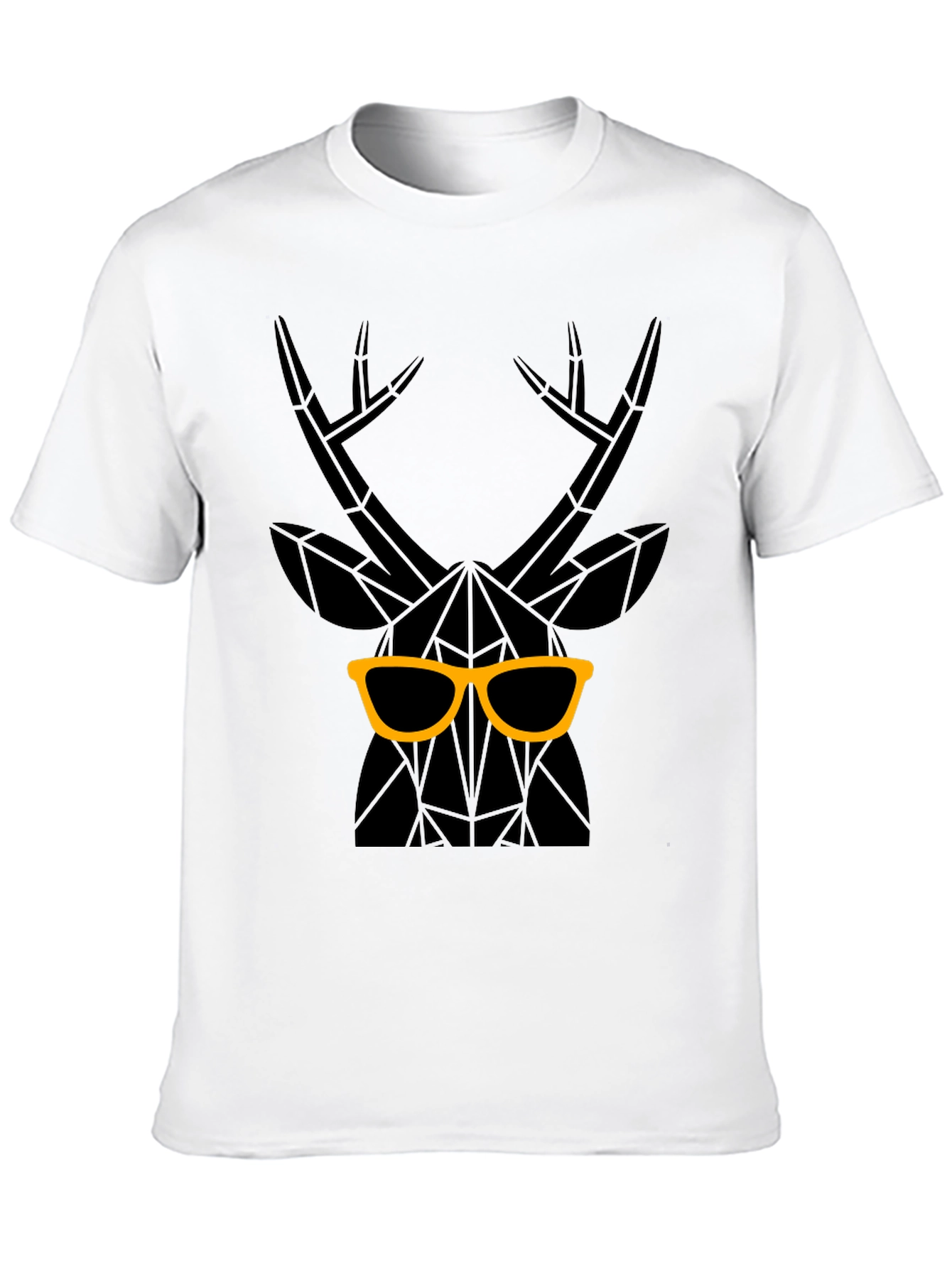 Geometric Deer with Glasses Graphic Tee - Black