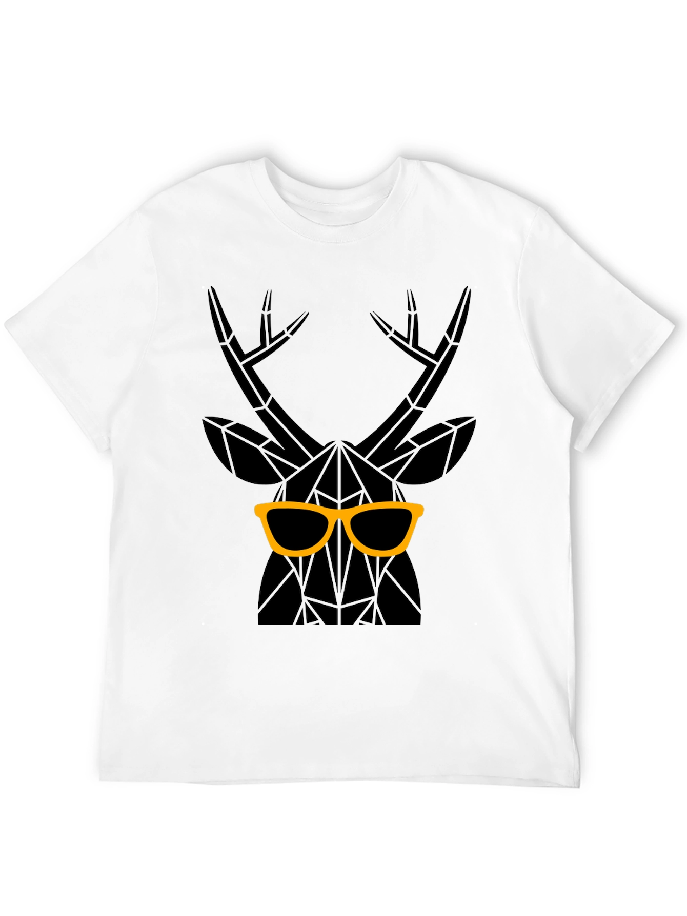 Geometric Deer with Glasses Graphic Tee - Black