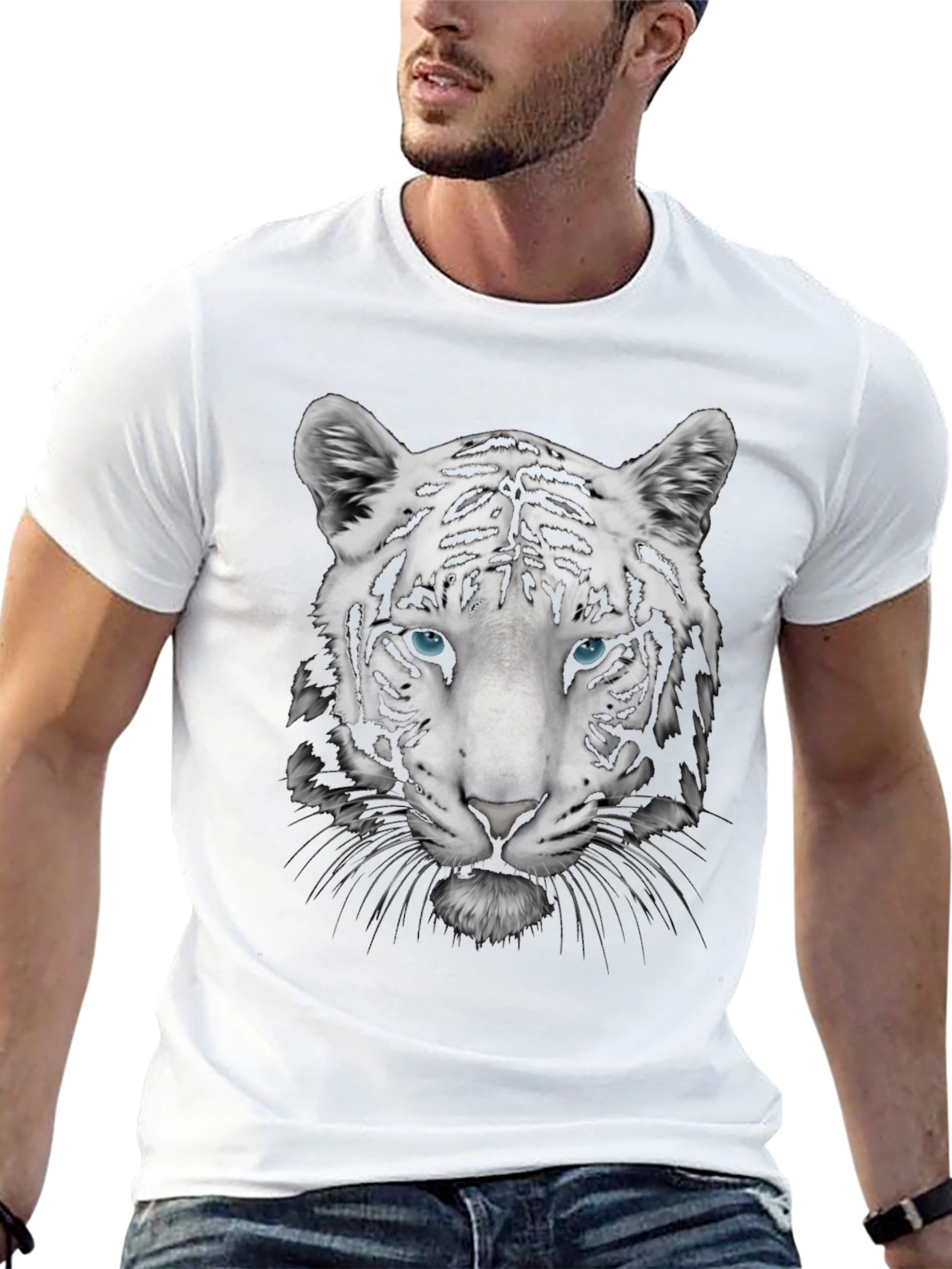 Cool White Tiger Graphic Print Tee - Black