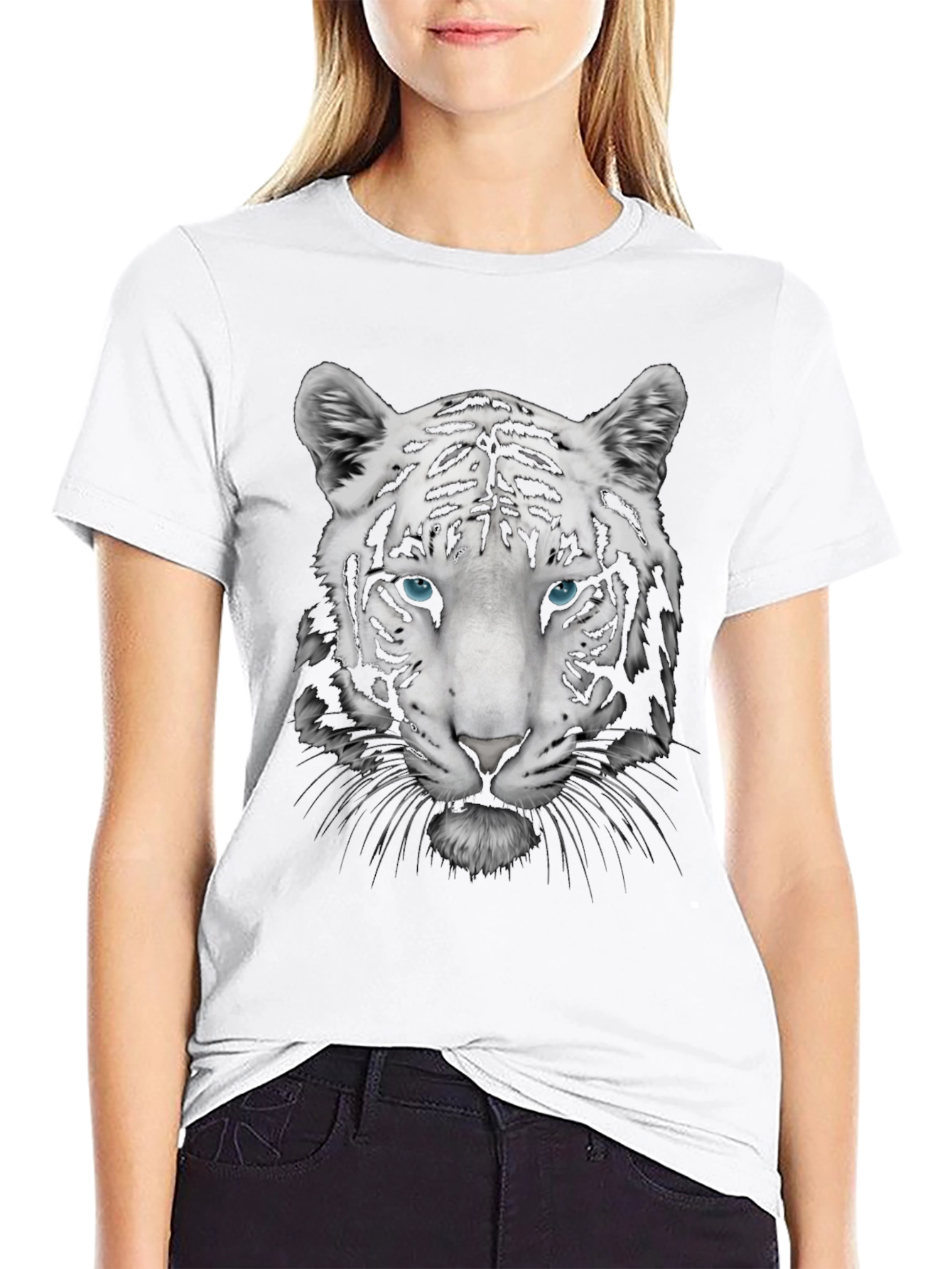 Cool White Tiger Graphic Print Tee - Black