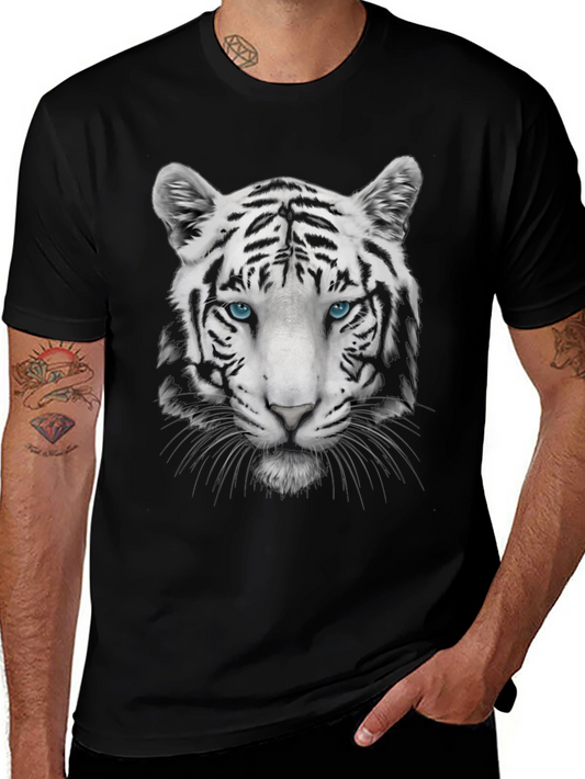 Cool White Tiger Graphic Print Tee - Black