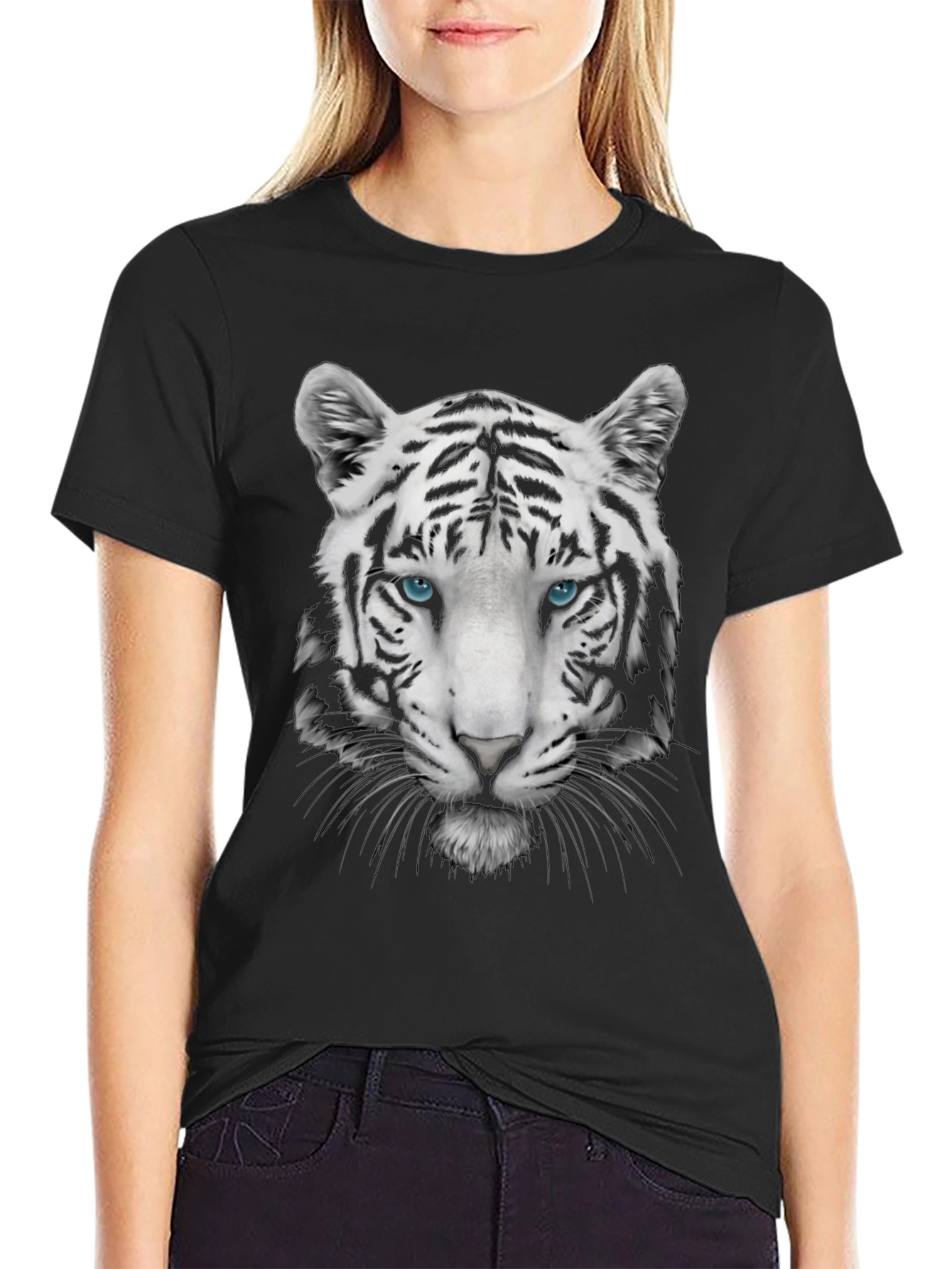 Cool White Tiger Graphic Print Tee - Black