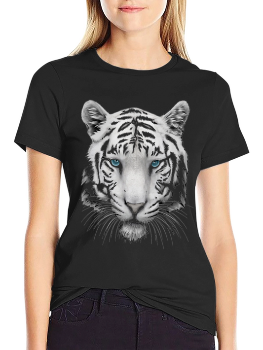 Cool White Tiger Graphic Print Tee - Black