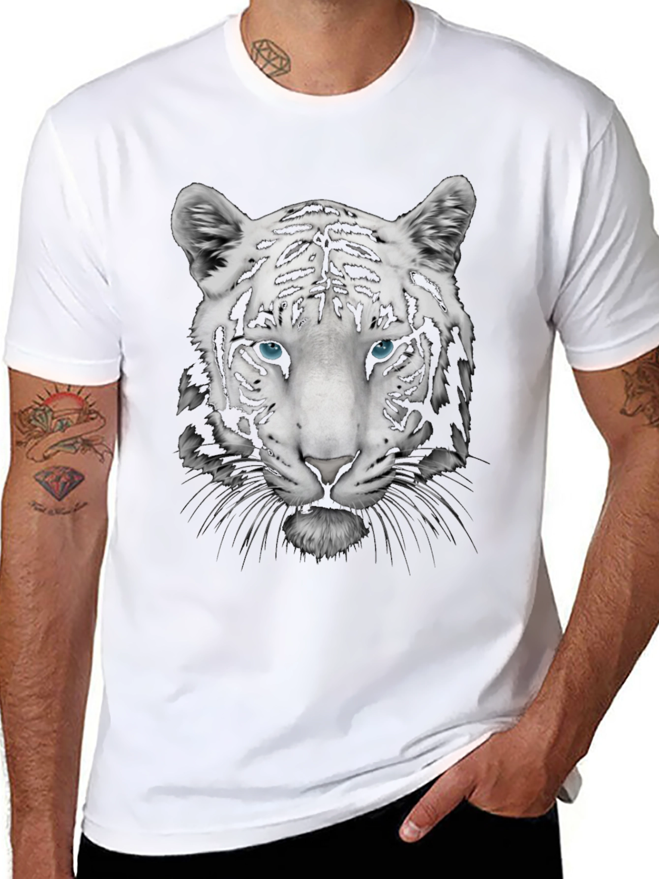 Cool White Tiger Graphic Print Tee - Black