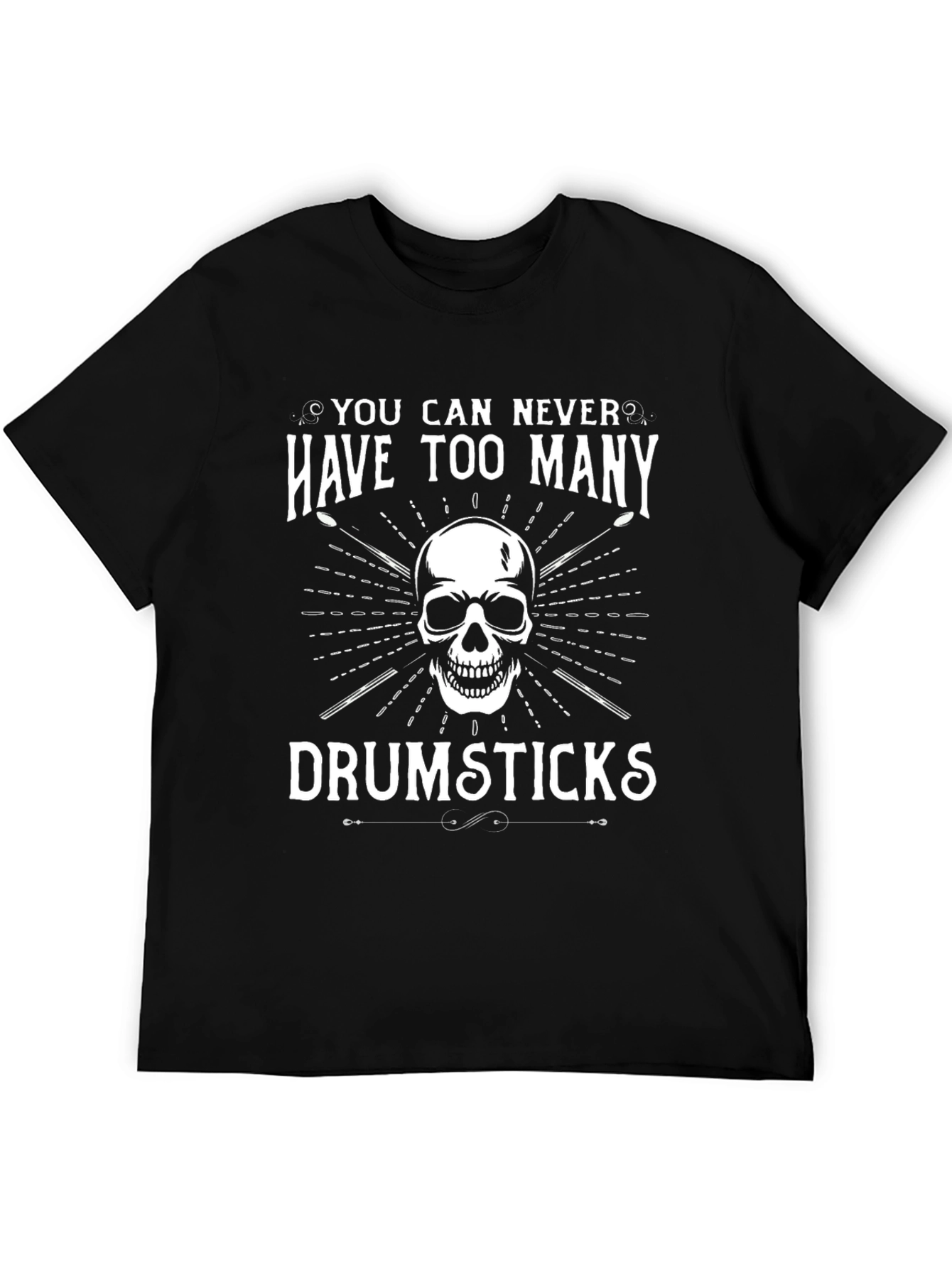 Skull Drumsticks Black T-Shirt for Musicians
