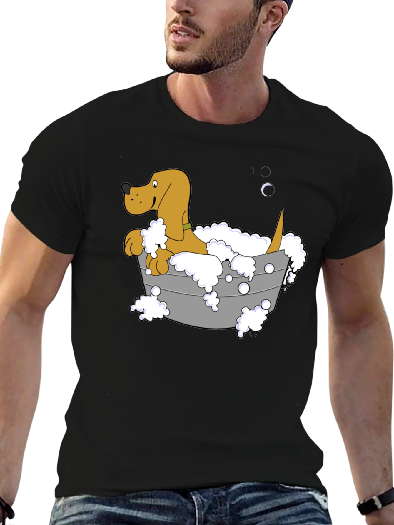 Dog in Tub Graphic Tee - Unisex Black T-Shirt