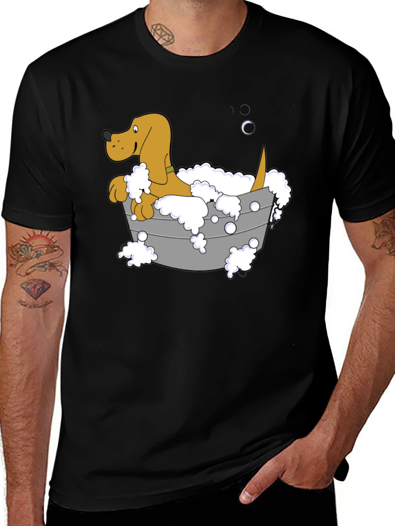 Dog in Tub Graphic Tee - Unisex Black T-Shirt