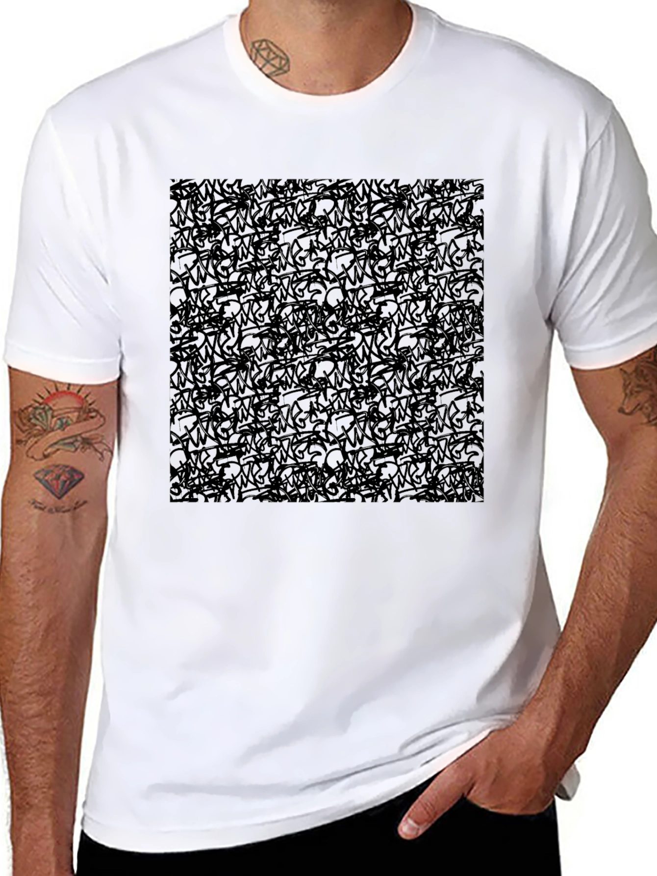 Abstract Graffiti Graphic Print Mens Black Tee