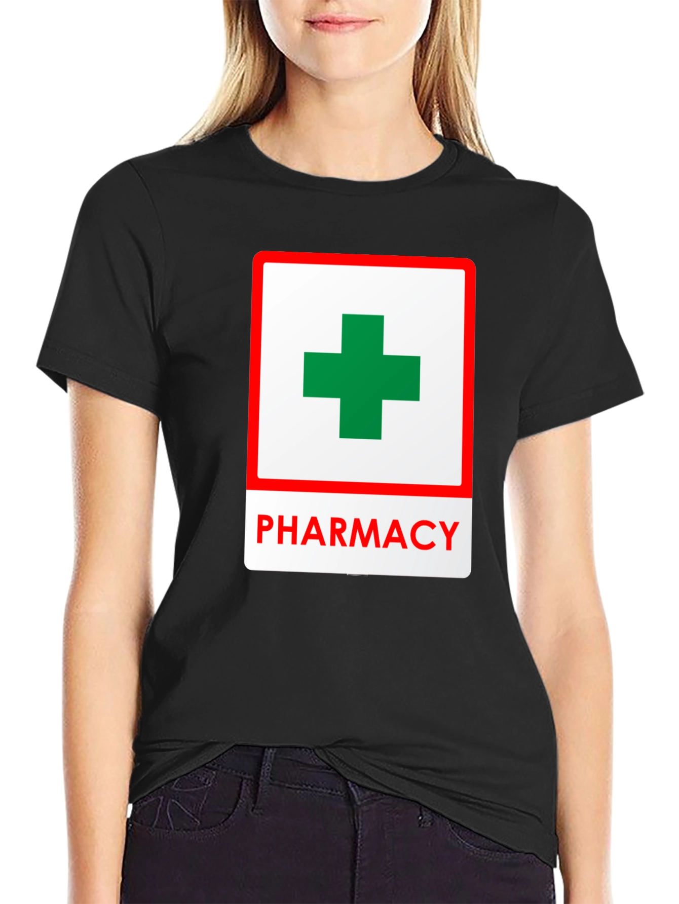 Pharmacy T-Shirt with Green Cross Symbol