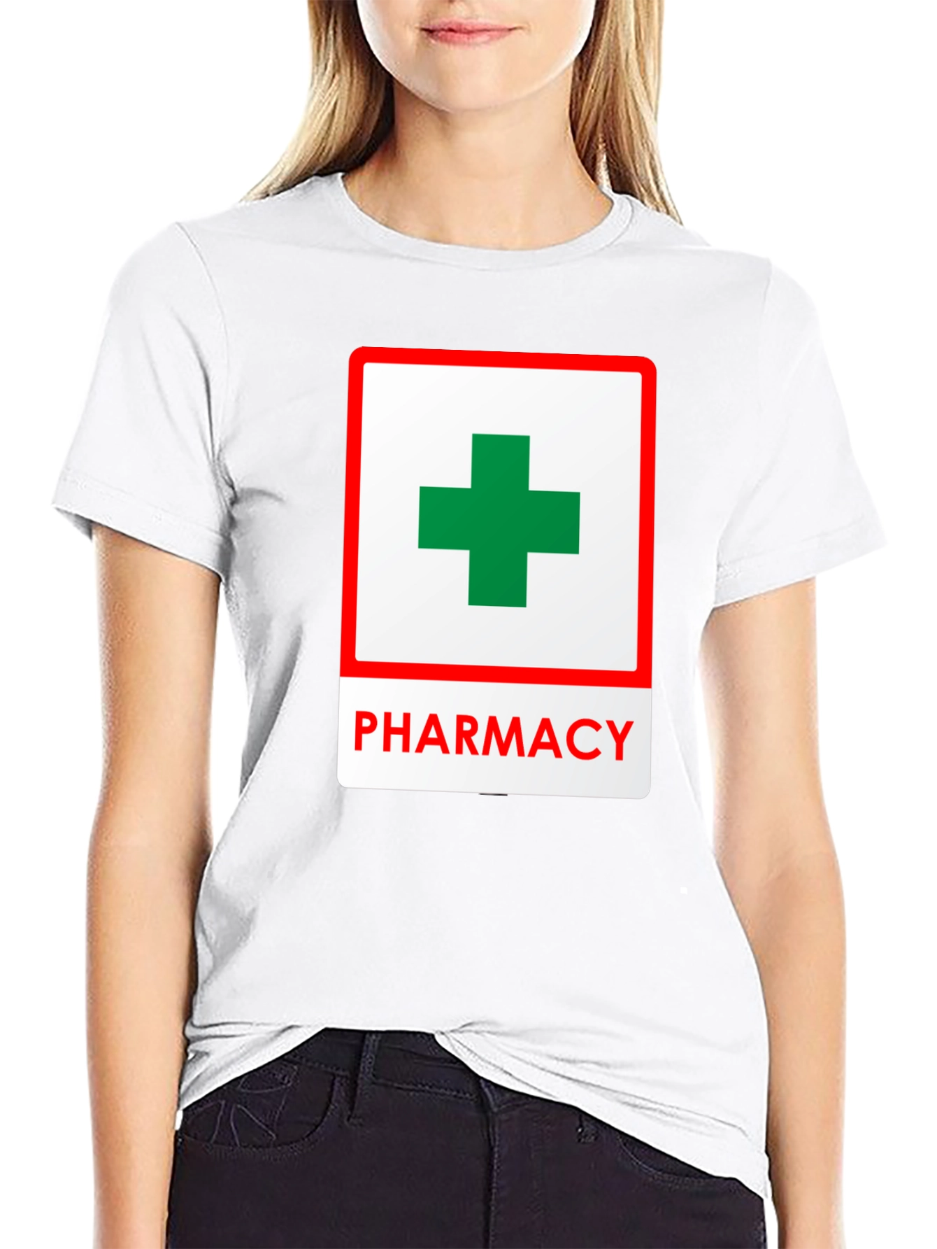 Pharmacy T-Shirt with Green Cross Symbol