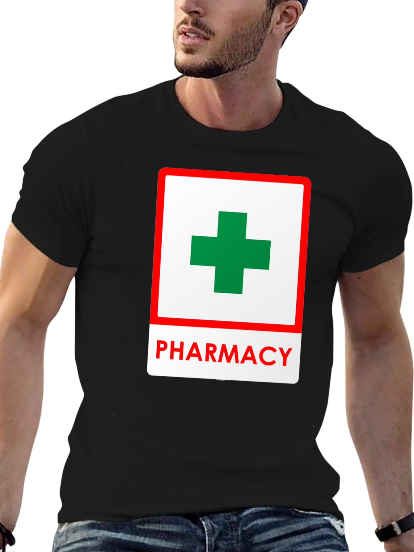 Pharmacy T-Shirt with Green Cross Symbol