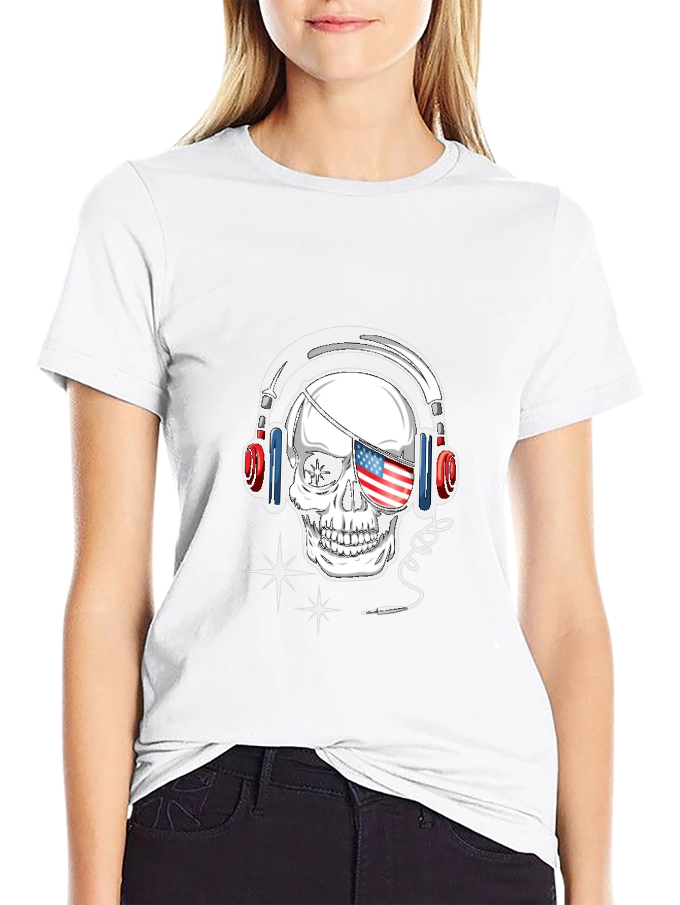 Skull Headphone T-Shirt - Patriotic Design