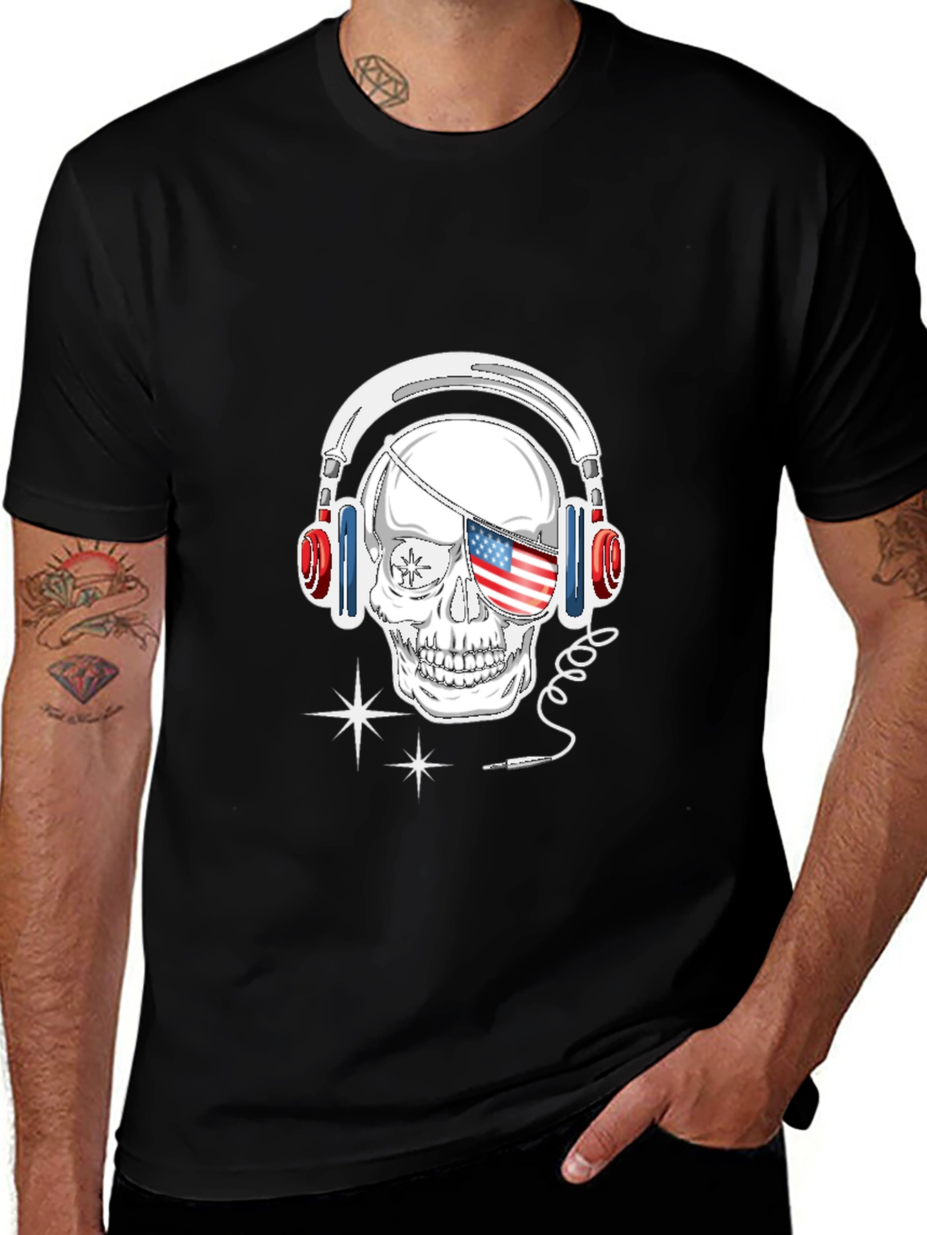 Skull Headphone T-Shirt - Patriotic Design