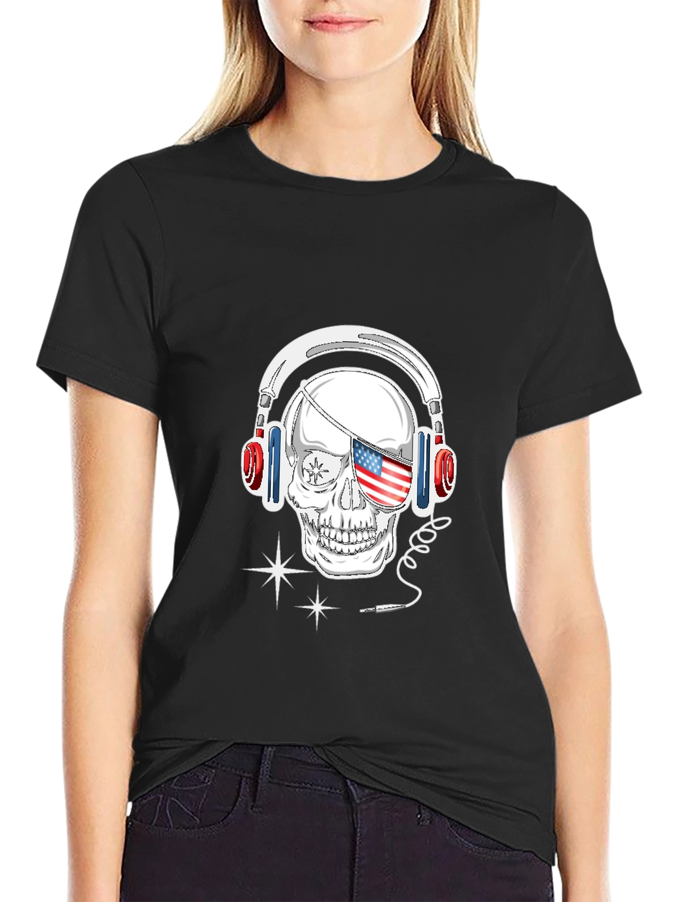 Skull Headphone T-Shirt - Patriotic Design