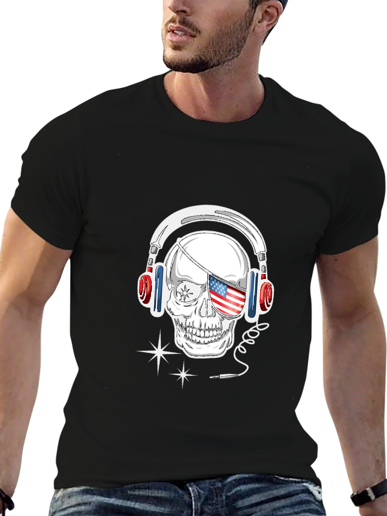 Skull Headphone T-Shirt - Patriotic Design