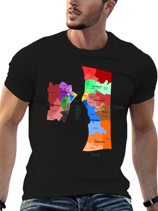 Malaysia Map T-Shirt - States of Kedah & Perak Graphic Tee