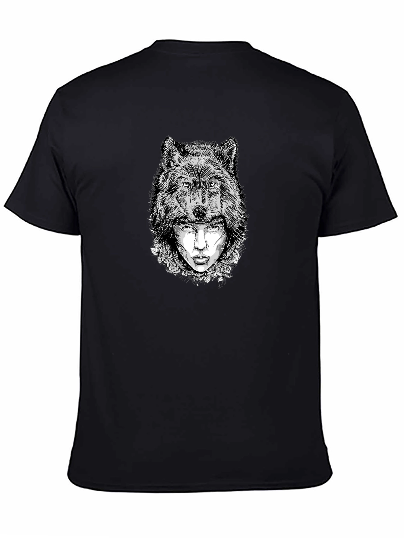 Wolf Woman Graphic Tee - Black Cotton Blend