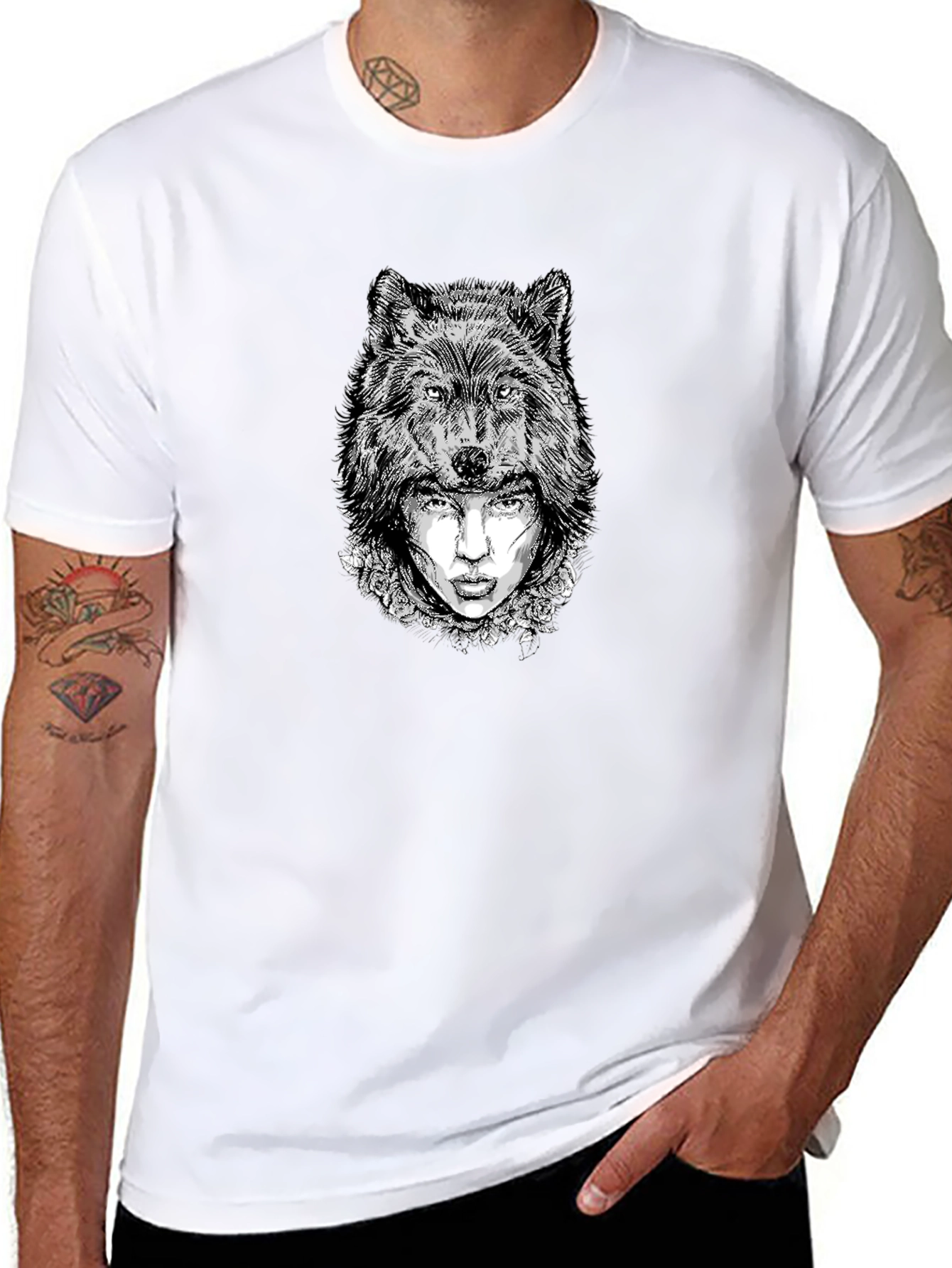 Wolf Woman Graphic Tee - Black Cotton Blend