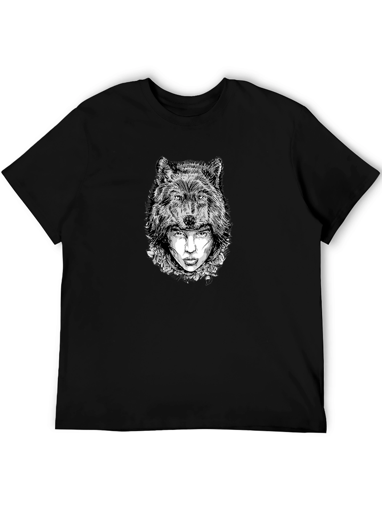 Wolf Woman Graphic Tee - Black Cotton Blend