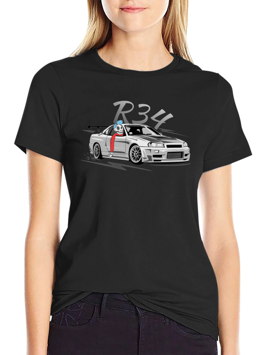 R34 Car Enthusiast Black T-Shirt