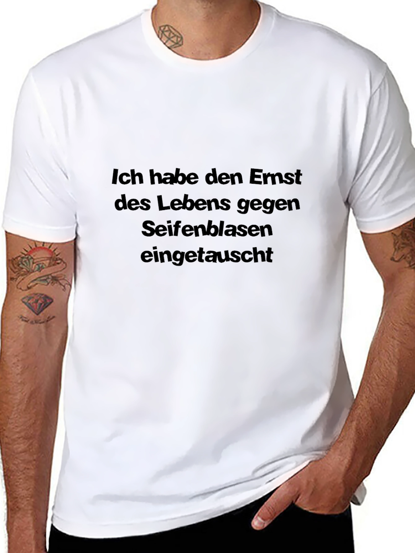 Black T-Shirt with German Text Graphic