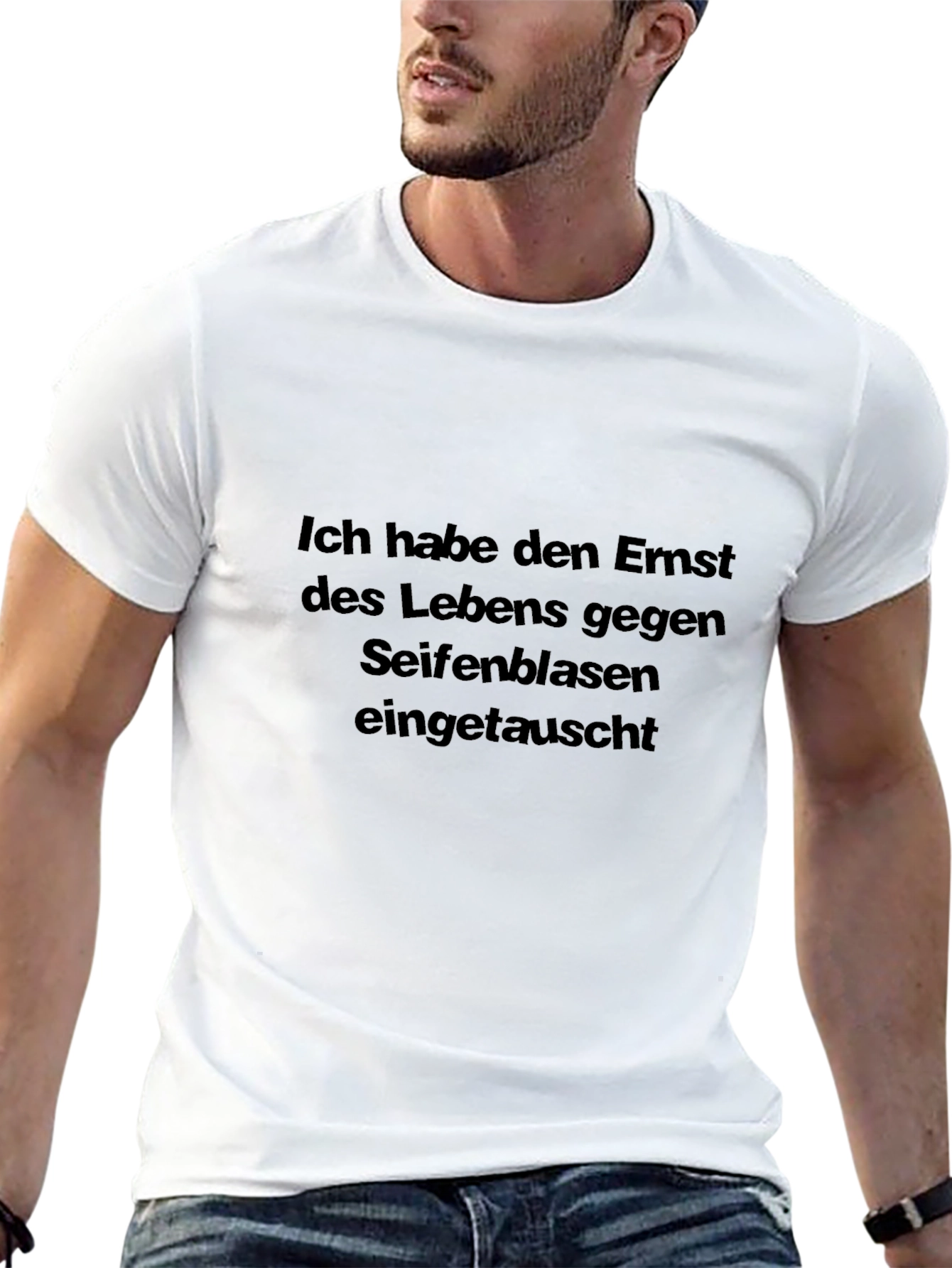 Black T-Shirt with German Text Graphic