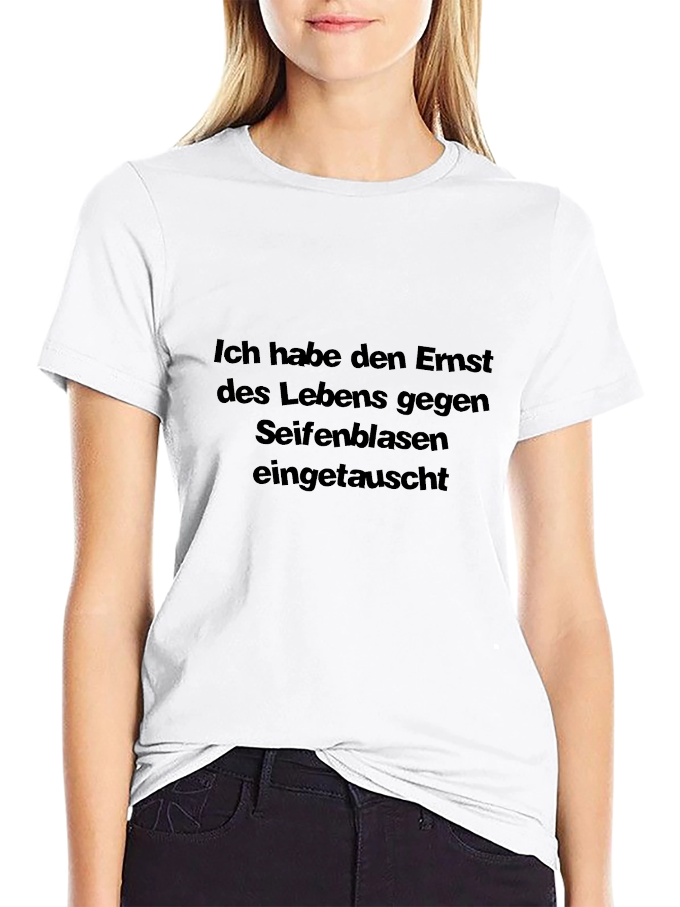 Black T-Shirt with German Text Graphic