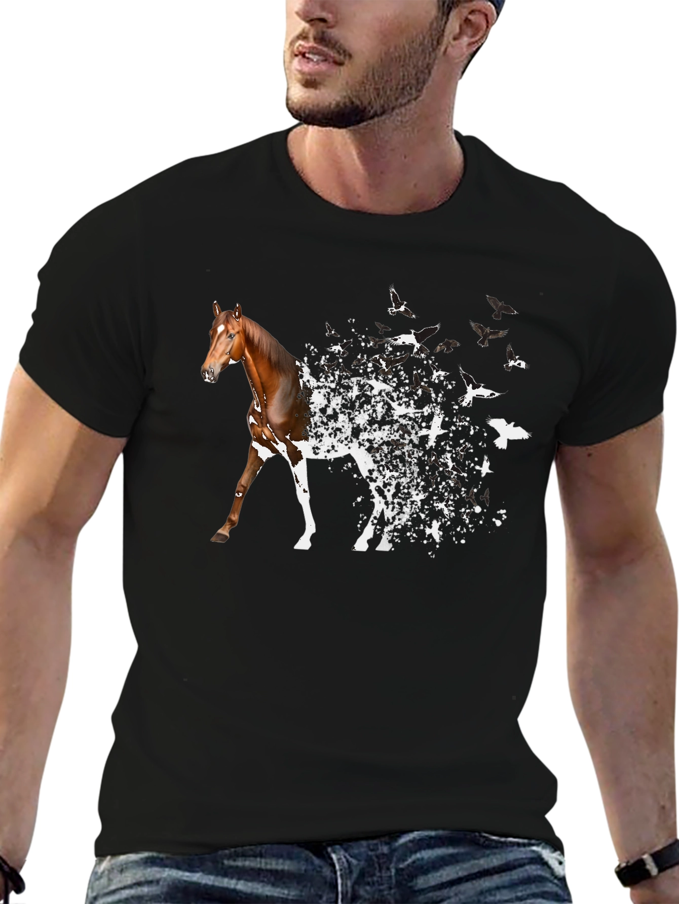 Horse to Birds Black Graphic T-Shirt