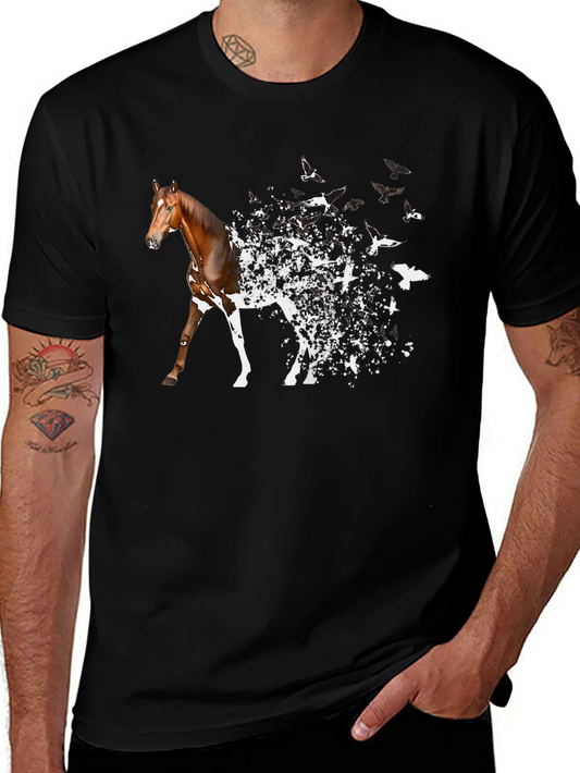 Horse to Birds Black Graphic T-Shirt