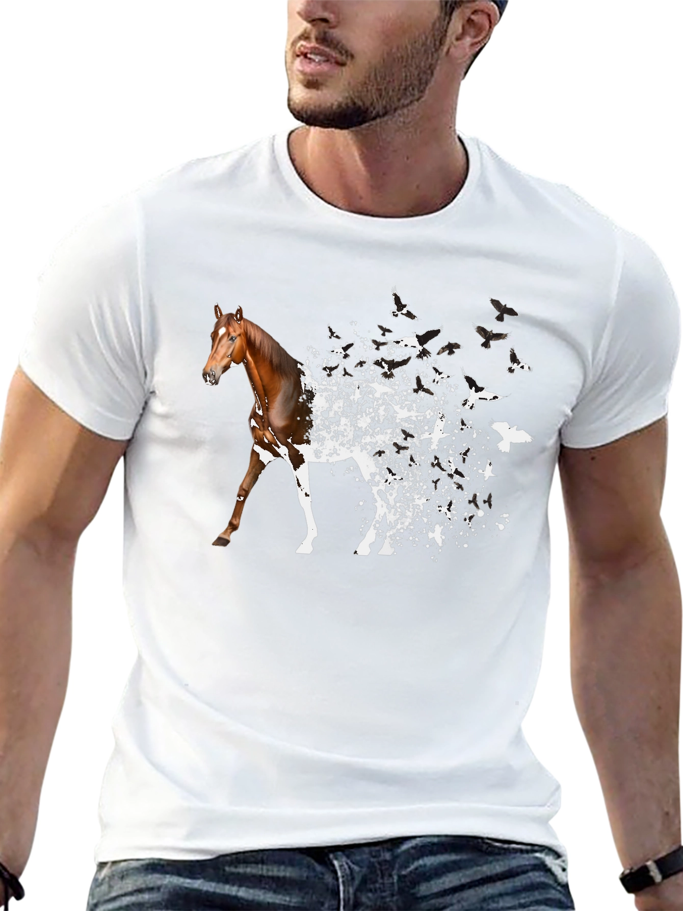 Horse to Birds Black Graphic T-Shirt