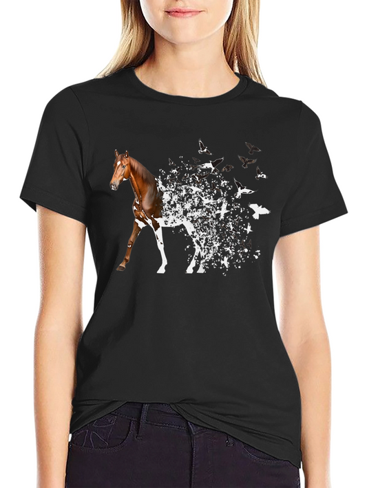 Horse to Birds Black Graphic T-Shirt
