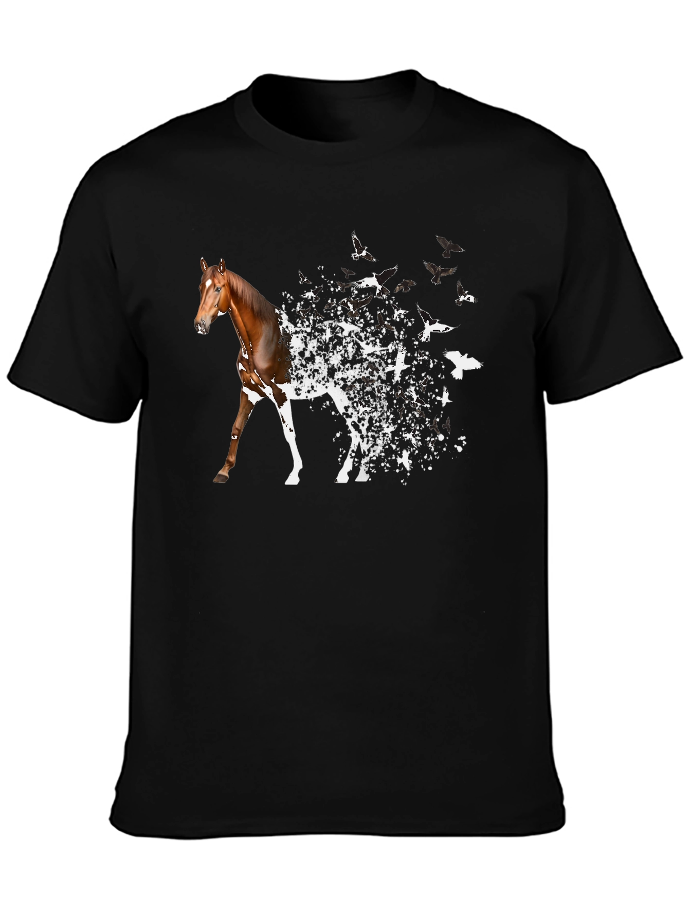 Horse to Birds Black Graphic T-Shirt