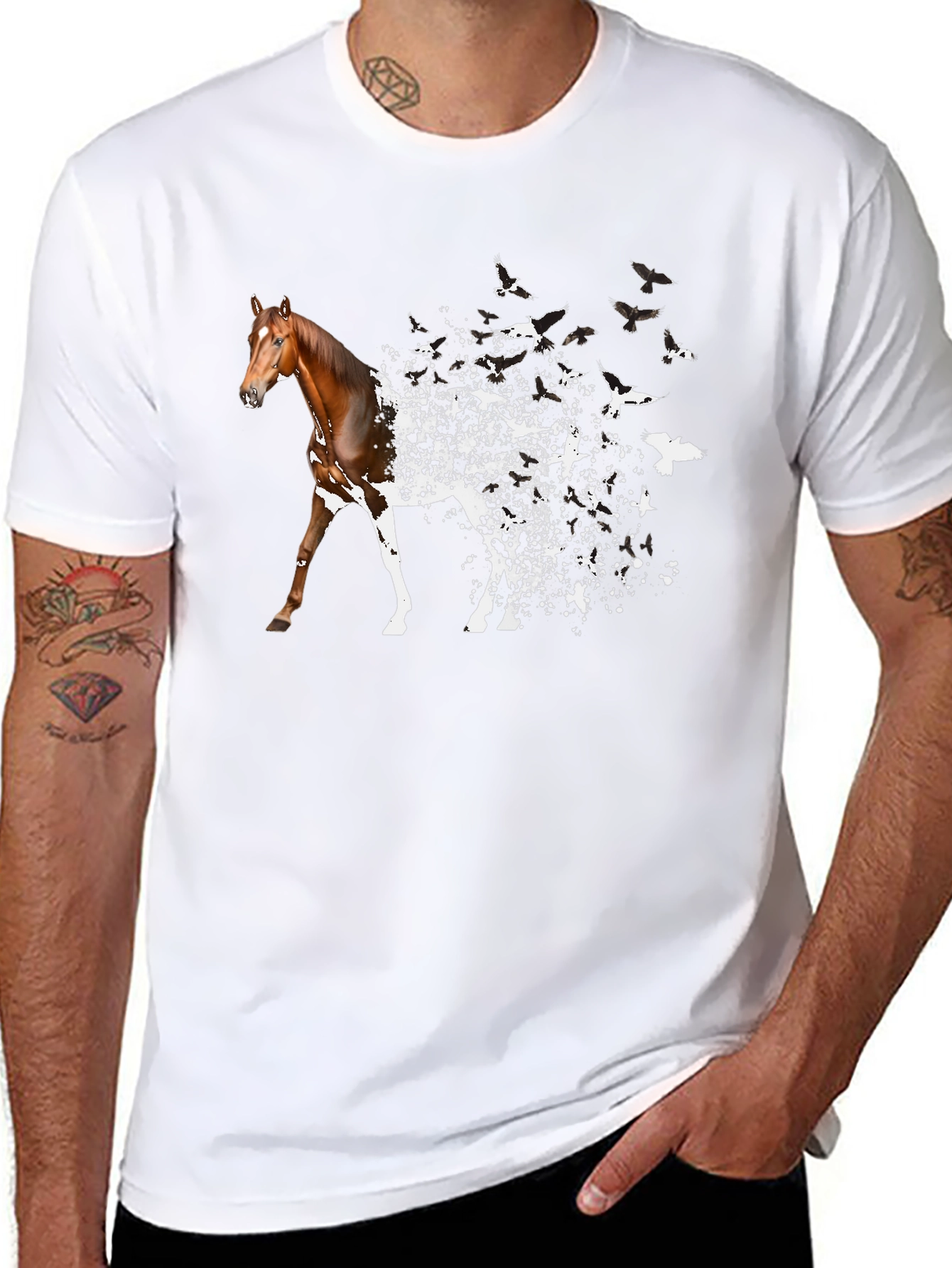 Horse to Birds Black Graphic T-Shirt