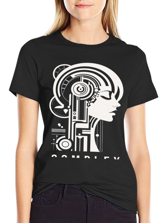 Abstract Art Deco Face Graphic Black T-Shirt