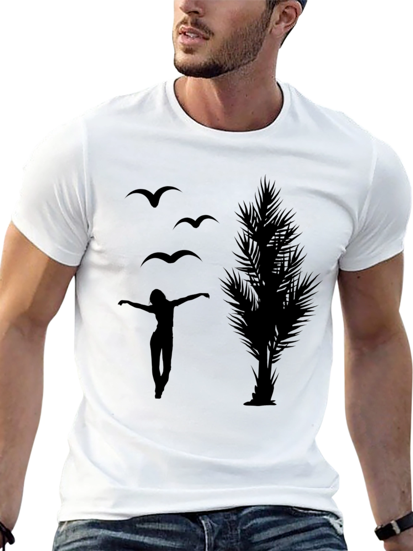 Silhouette Graphic Tee - Birds Woman Tree