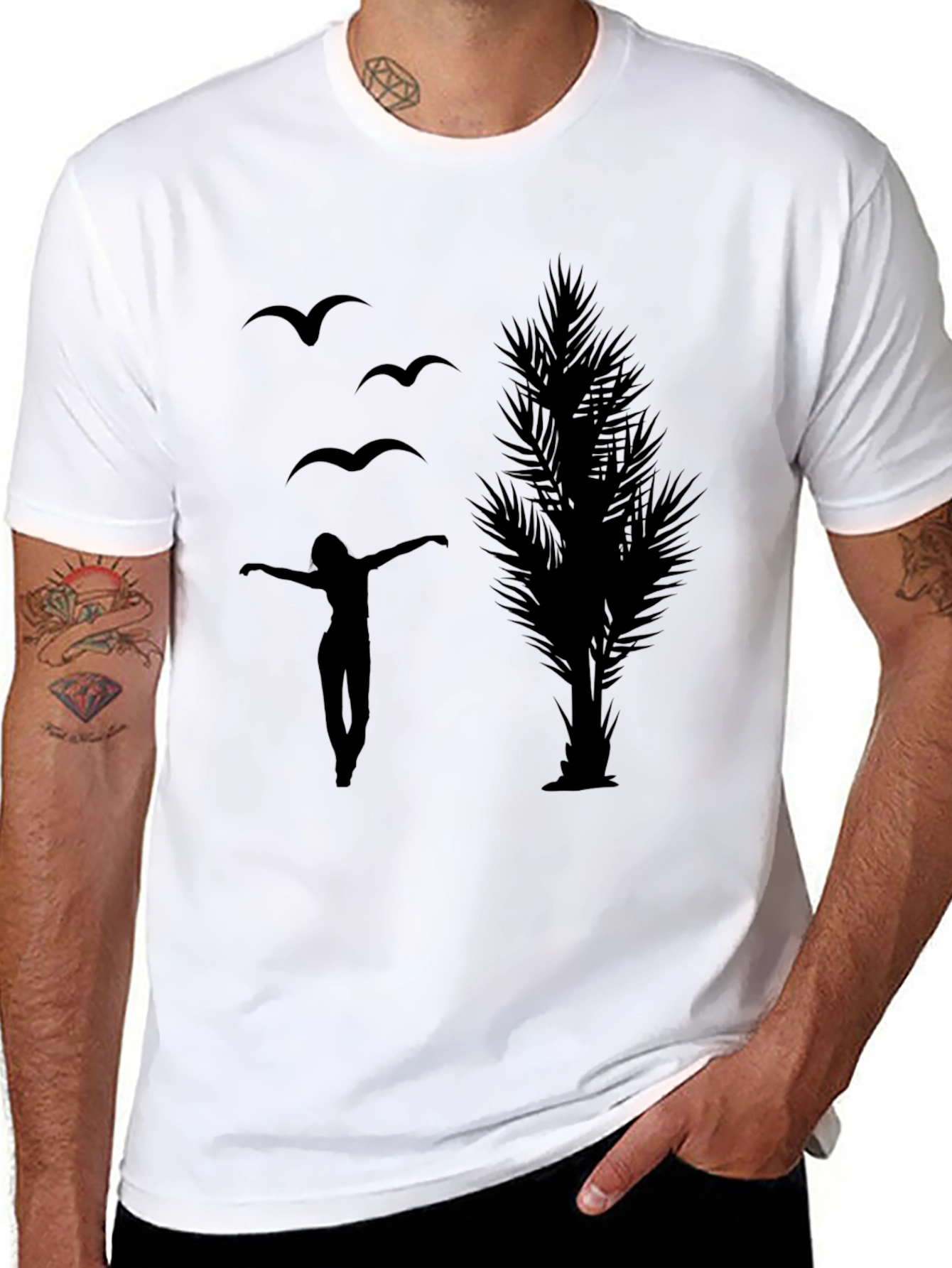 Silhouette Graphic Tee - Birds Woman Tree