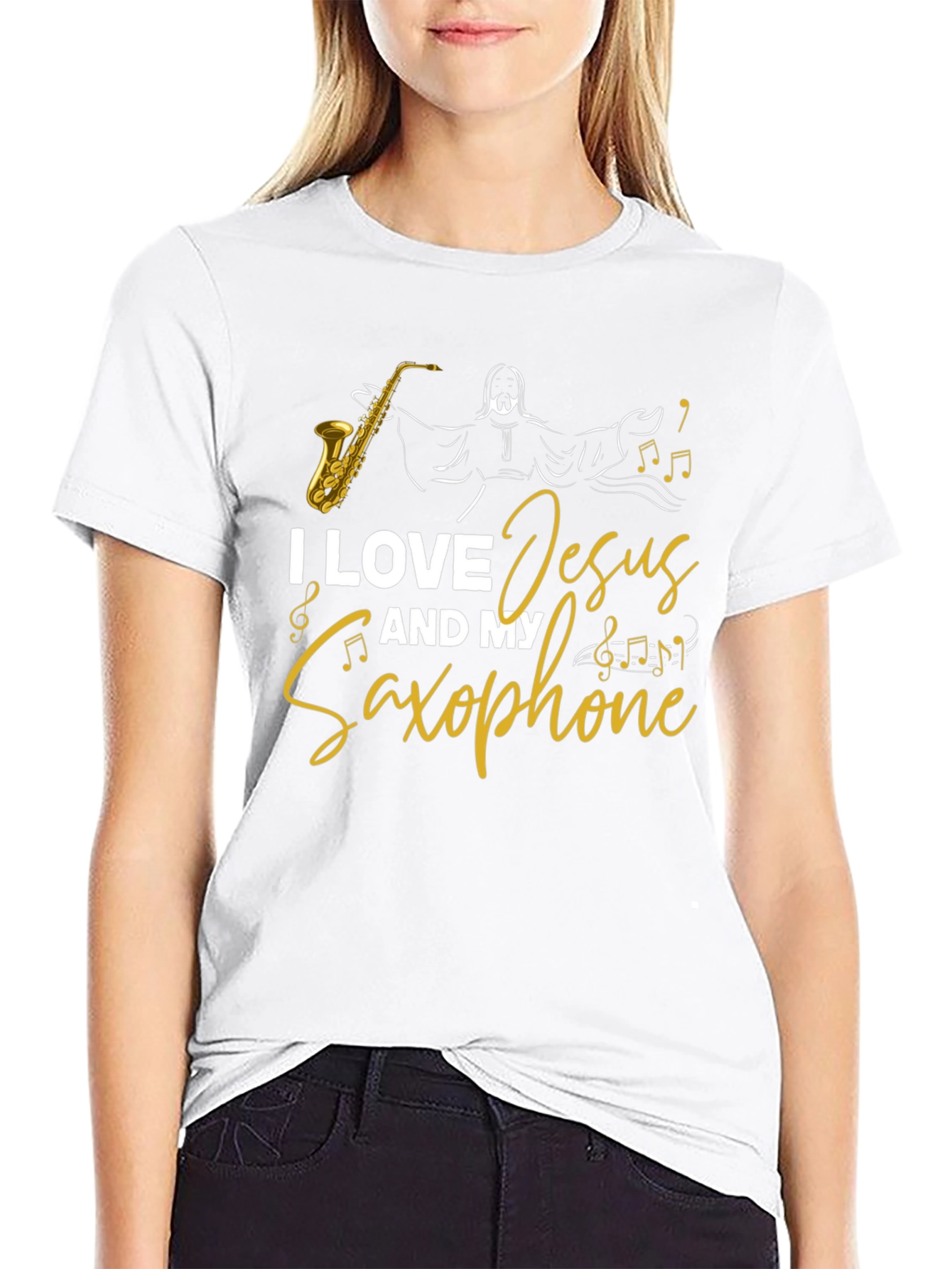 I Love Jesus and My Saxophone Black T-Shirt