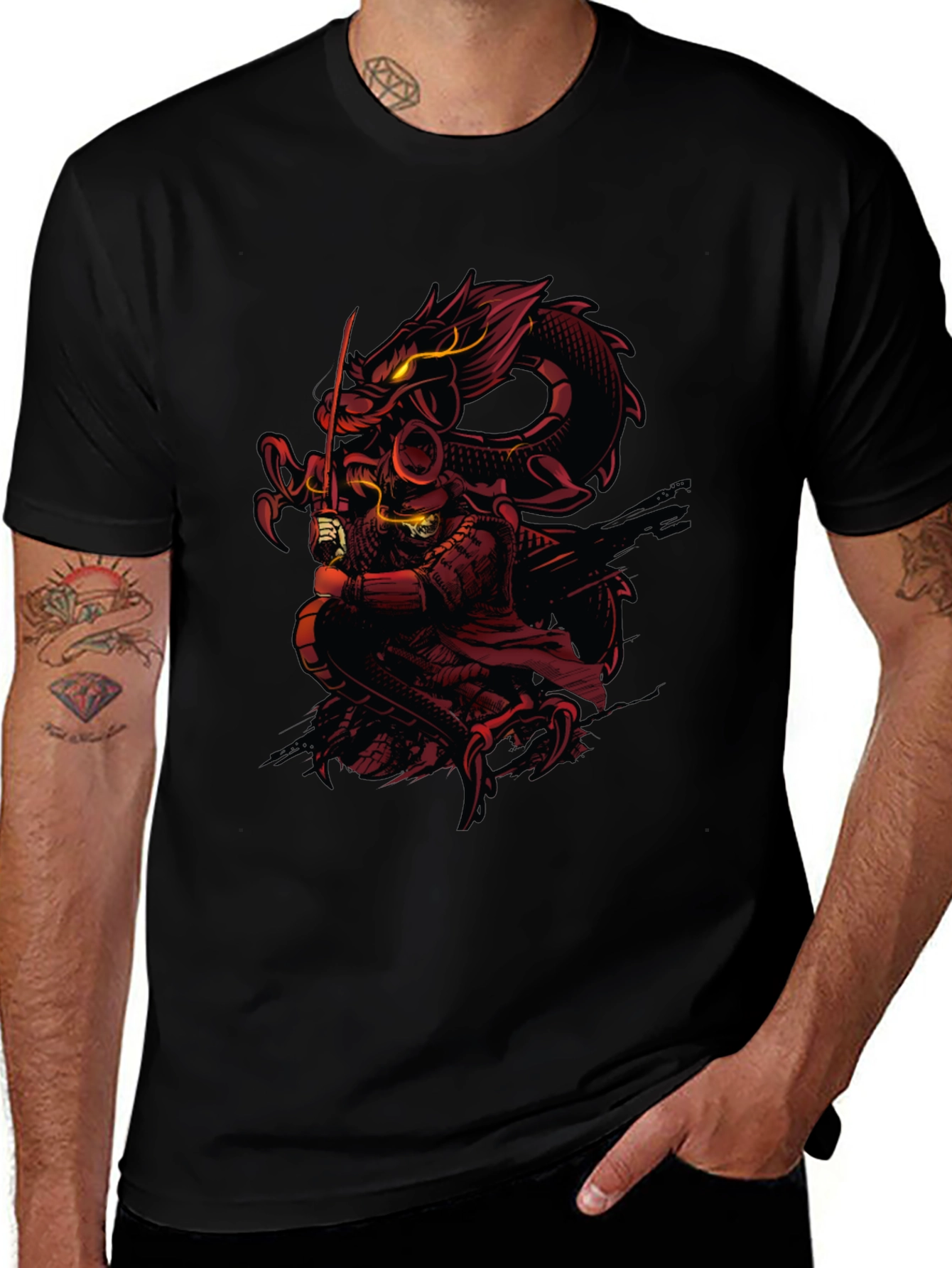 Dragon & Samurai Graphic Tee - Black
