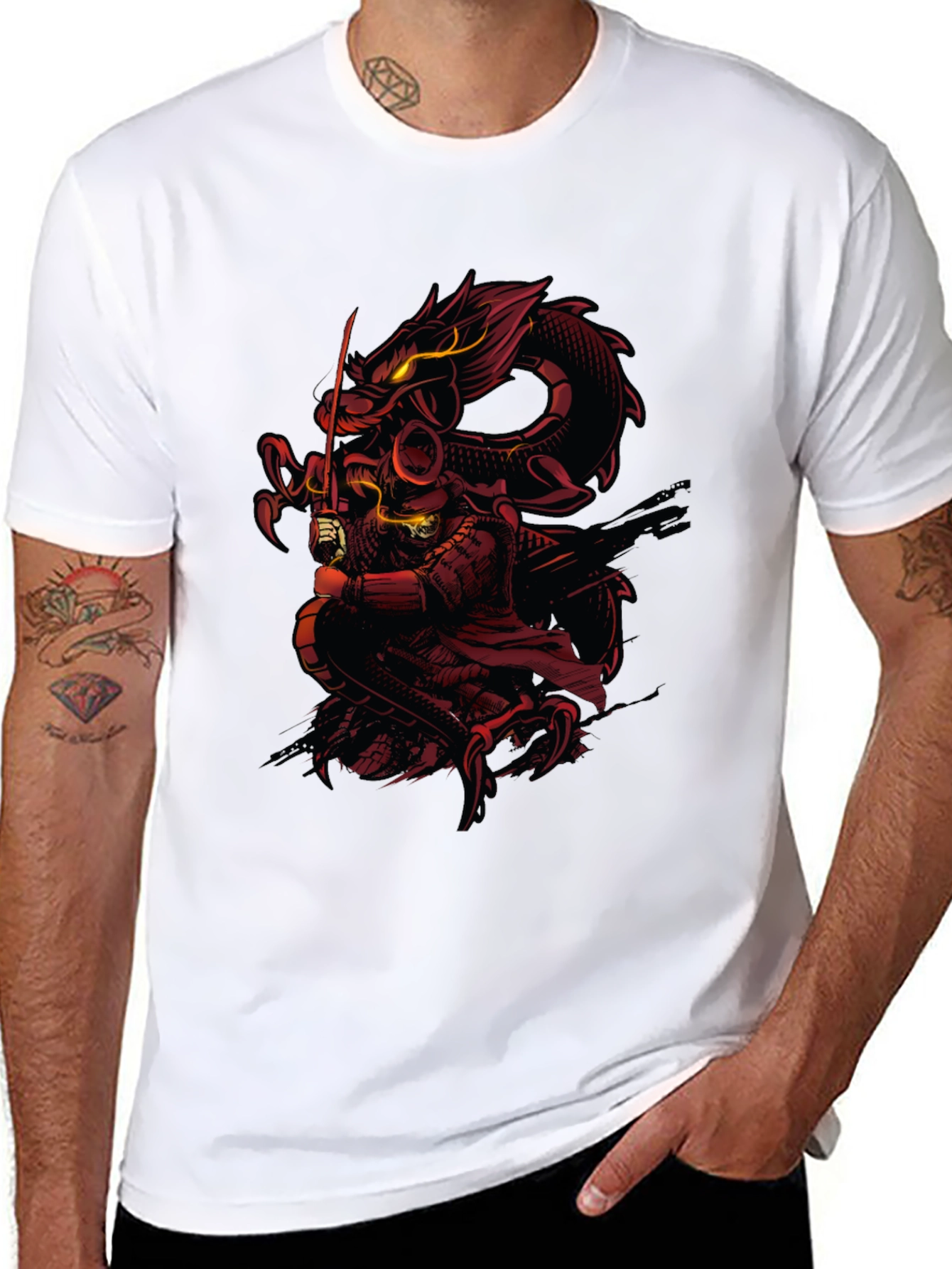 Dragon & Samurai Graphic Tee - Black