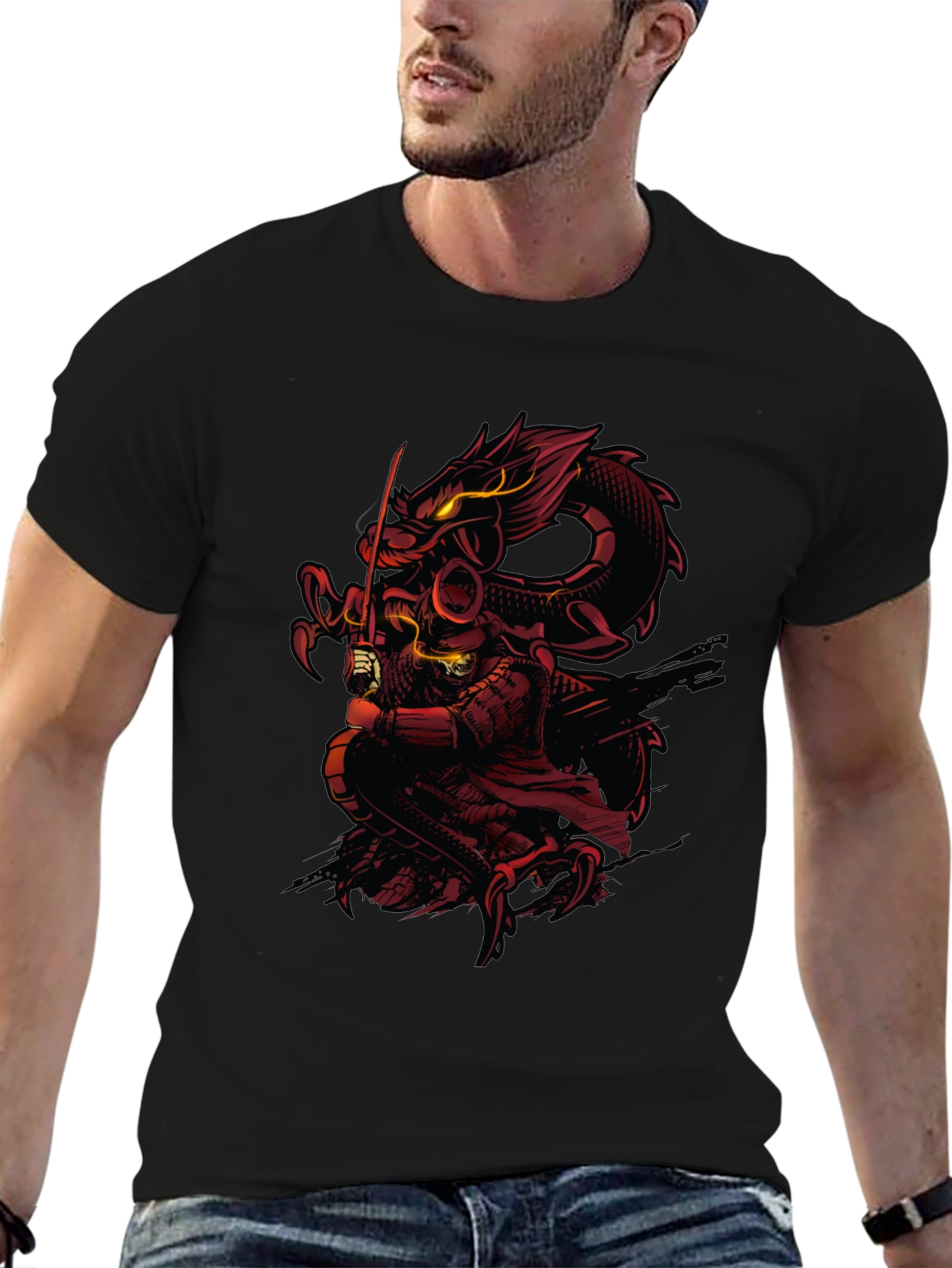 Dragon & Samurai Graphic Tee - Black